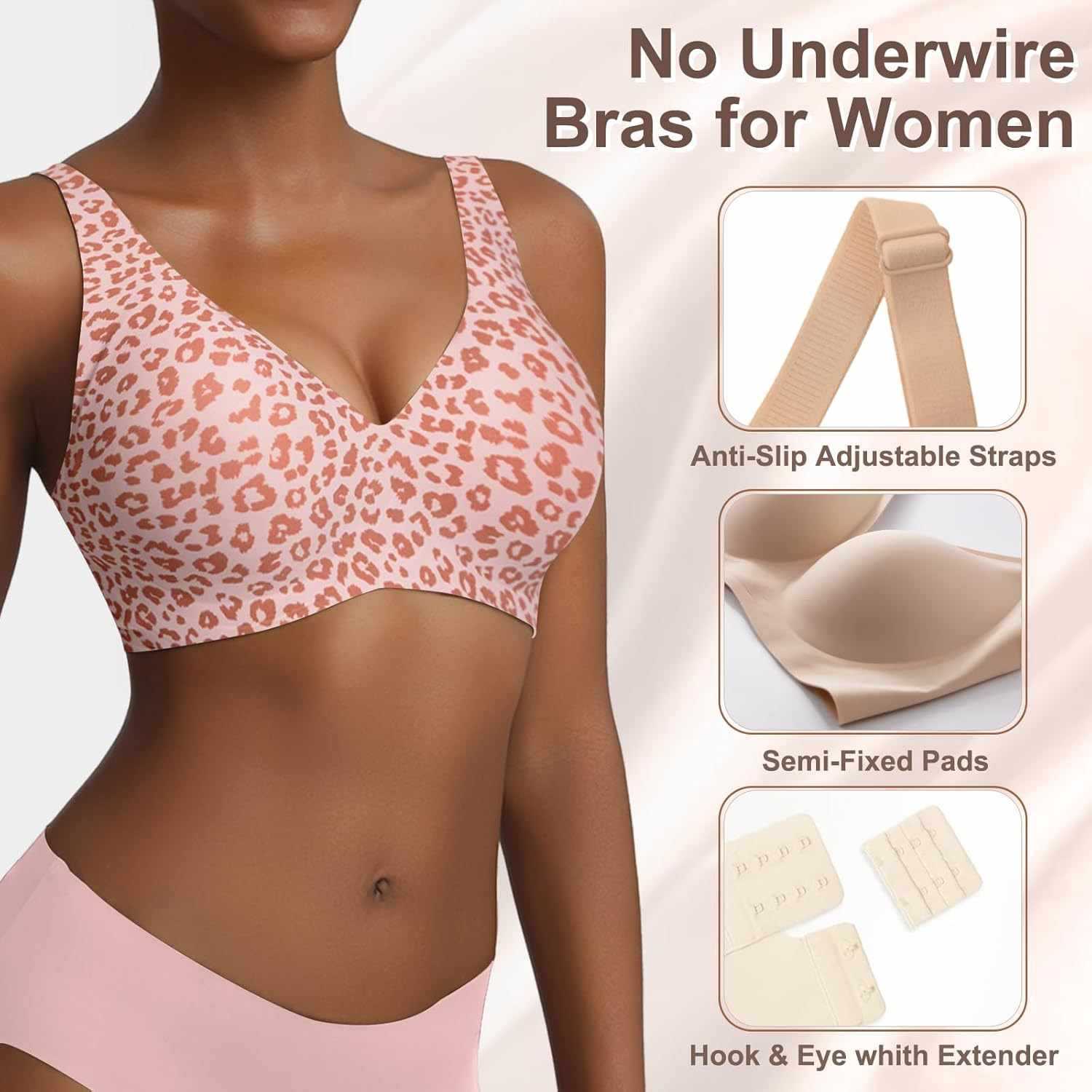 Women's Seamless Pink Leopard  - огляд і ціна Plunge Bra Push Up